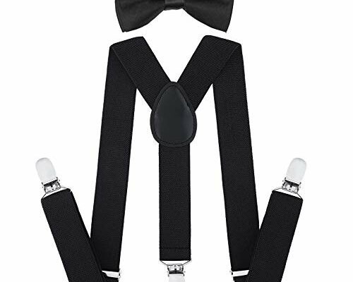 AWAYTR Child Kids Suspenders Bowtie Set - Adjustable Suspender Set for Boys and Girls (Black, 25Inches (5 Months to 6 Years))