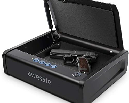 awesafe Gun Safe, Gun Safe for Pistols, Two Ways Quick Access Pistol Safe Handgun Safe with Keys and KeyPad Safe Box, Beside Gun Lock Box for Home, Nightstand and Desk (Keypad Lock-L)