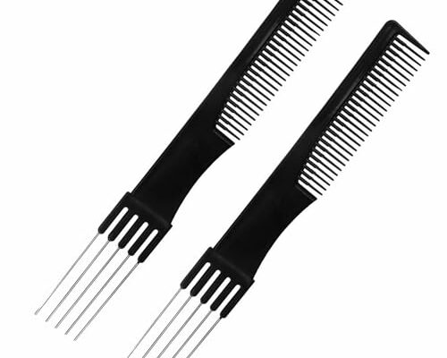 Beautifultracy 2 Packs Teasing Comb with Metal Pick Combs for Women Hair Pick Comb for Hair Styling (Black)