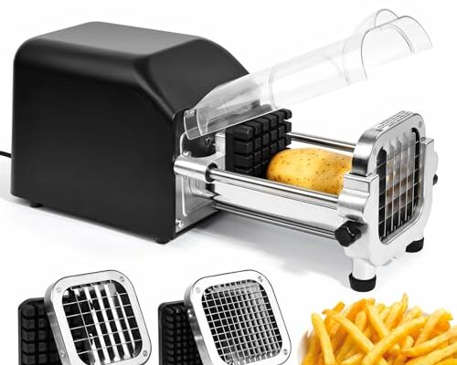 Befano Electric French Fry Cutter, Upgrade Lid Control Version with 1/4 Inch and 1/2 Inch Blade, 300w Commercial Grade Stainless Steel Potato Cutter for French Fries, Sweet Potato,Carrots