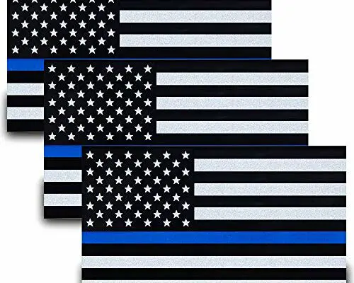 Besby 3pcs Reflective US Flag Stickers, Thin Blue Line American Flag Decal Car Laptop Bumer Sticker 5"x3" Vinyl, Support USA Police and Law Enforcement Officers