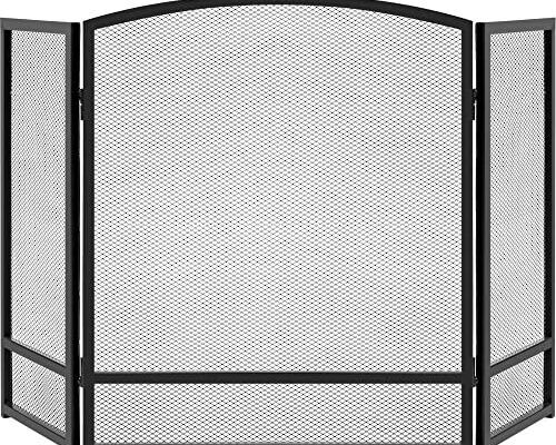 Best Choice Products 47.5x27.25in 3-Panel Simple Steel Mesh Fireplace Screen, Fire Spark Guard Grate for Living Room Home Decor w/Rustic Worn Finish - Black