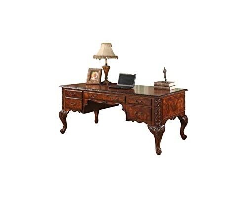 Best Master Furniture Carlisle Executive Traditional Office Desk With Hand Carved Designs, Walnut