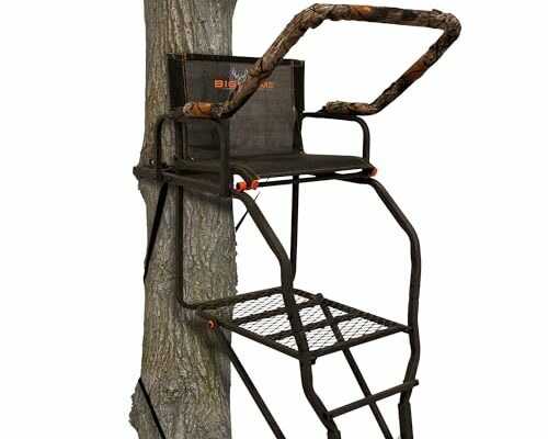 Big Game Striker XL Ladder Treestand 17.5 Foot Tall with Flip Back Seat, Padded Armrests, Deep Foot Platform, Ideal for Hunting and Shooting, Black