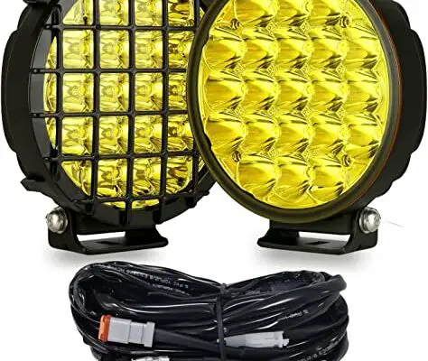 BIGLIONX 6inch 2pcs Amber Round LED Offroad Lights Amber Offroad Driving Fog Lights with Wiring Harness 210W 32000LM Waterproof IP68 IP69K 12V 24V for Pickup Trucks ATV UTV SUV