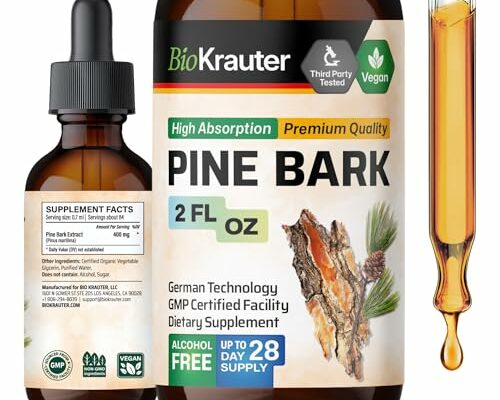 BIO KRAUTER Pine Bark Extracts Tincture - Rich in Antioxidants Liquid Supplement - 400 mg Organic French Maritime Pine Bark Extract Drops - Vegan, Alcohol & Sugar Free Extract - 2 Fl Oz