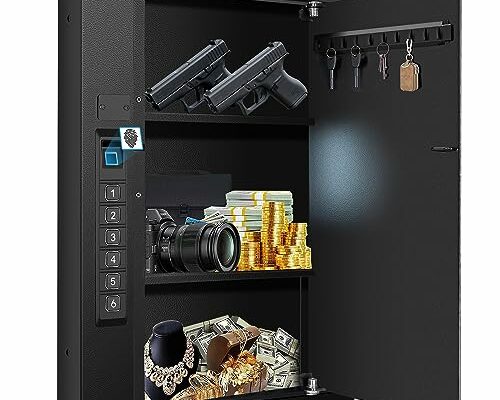 Biometric Wall Safe, Hidden Fingerprint Security Wall Safe, In Wall Safe Between Studs, Upgraded Biometric/Keypad/Key Access, Secure Handgun, Documents, Jewelry, Valuables