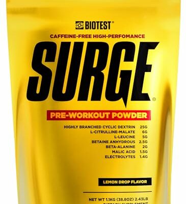 Biotest Surge Workout Fuel - Highly Branched Cyclic Dextrin 25g, Citrulline Malate 6.5g, L-Leucine 5g, Betaine Anhydrous 2.5g, Beta-Alanine 2g, Electrolyte Blend 1.4g - Lemon 2.43lb