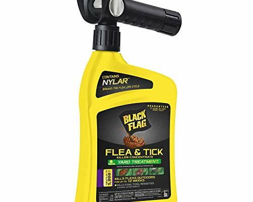 Black Flag Flea and Tick Killer Concentrate Yard Treatment, 32 Ounces, Ready To Spray, Quickflip Hose End Sprayer