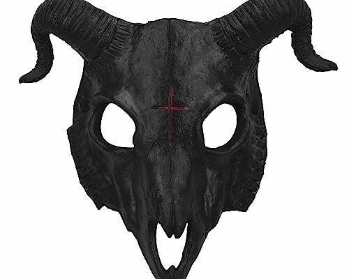 Black Goat Head Skull Mask Ram Horns Animal Skull Costume Mask Horror Demon Devil Evil Mask Cosplay Halloween Mardi Gras Full Face Mask Creepy Party Decoration Prop