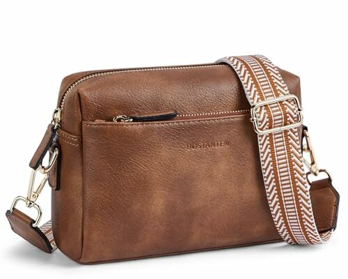 BOSTANTEN Small Crossbody Purse for Women Triple Zip Cell Phone Leather Shoulder Handbag with Wide Guitar Strap Brown