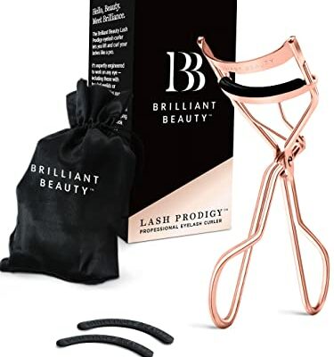 Brilliant Beauty Eyelash Curler with Satin Bag & Refill Pads - Award Winning - No Pinching, Just Dramatically Curled Eyelashes for a Lash Lift in Seconds (Rose Gold)