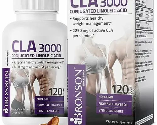 Bronson CLA 3000 Extra High Potency Supports Healthy Weight Management Lean Muscle Mass Non-Stimulating Conjugated Linoleic Acid 120 Softgels