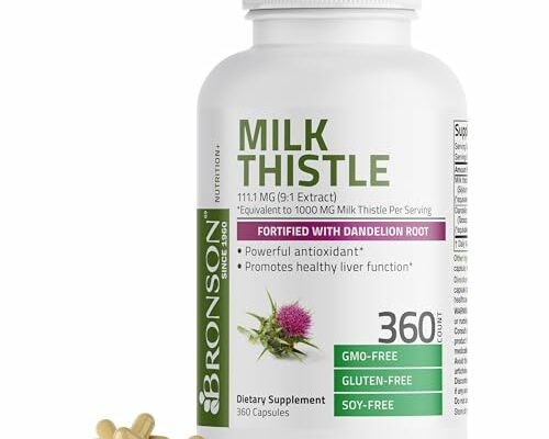 Bronson Milk Thistle Silymarin Marianum & Dandelion Root Liver Health Support, Antioxidant Support, Detox, 360 Capsules