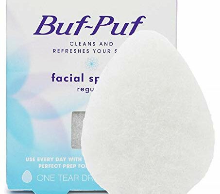 Buf-Puf Regular Facial Sponge, Dermatologist Developed, Removes Deep Down Dirt & Makeup that Causes Breakouts and Blackheads, Reusable, Exfoliating, White, 1 Count