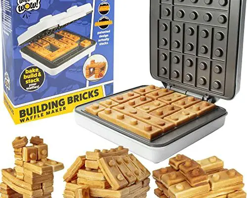 Building Brick Electric Waffle Maker- Cook Fun, Buildable Waffles, Pancakes in Minutes - Build Houses, Cars & More Out of Stackable Waffles- Bite Sized Easy to Hold, Nonstick Iron, Kids Breakfast Gift