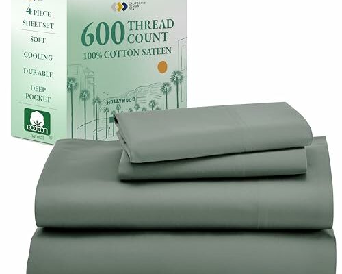 CALIFORNIA DESIGN DEN 5-Star Hotel 600 Thread Count 100% Cotton, Soft & Smooth Queen Sheet Set with Deep Pockets, Quality Beats Egyptian Cotton Claims (Sage Green)