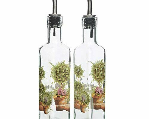 CEDAR HOME Olive Oil Bottle Set Glass Dispenser Vinegar Cruet 9oz. with Stainless Steel Leak Proof Pourer Spout for Cooking or Salad, Vegetables