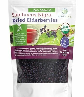 Certified USDA - 100% Organic Dried Elderberries - 1lb Bulk - Non-Irradiated, Non-Gmo, Whole Black Elderberry Immune Support For Making Elder Syrup, Gummies, Tea - Raw Vegan Sambucus 1 Pound