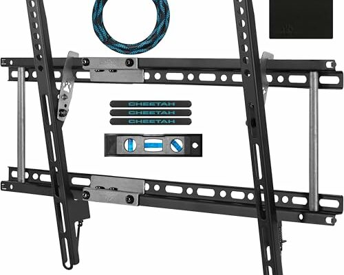 Cheetah APTMM2B TV Wall Mount for 20-70" TVs up to VESA 600 and 165lbs, fits 16” and 24” Wall Studs, includes a 10' Twisted Veins HDMI Cable and a 6" 3-Axis Magnetic Bubble Level – Samsung Version