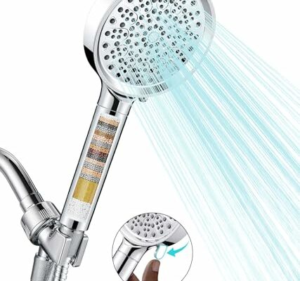 Cobbe Filtered Shower Head with Handheld, High Pressure 6 Spray Mode Showerhead with Filters, Water Softener Filters Beads for Hard Water - Remove Chlorine - Reduces Dry Itchy Skin, Chrome