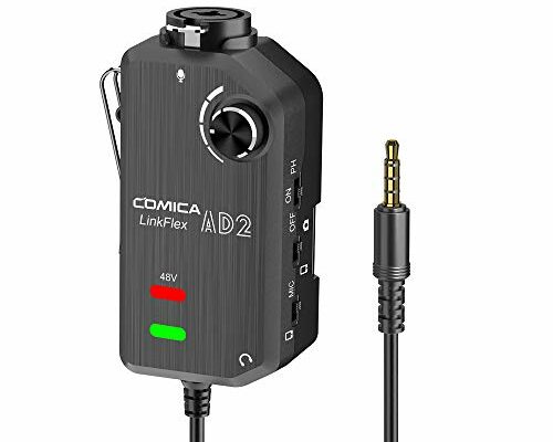 comica LINKFLEX AD2 XLR/ 6.35mm Audio Preamp Adapter with 48V Phantom Power, Real-time Monitoring, Guitar Interface Microphone Preamp for iPhone, IOS, Android, Tablet and DSLR Cameras