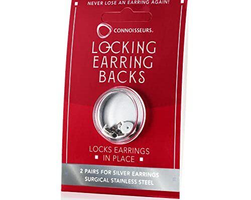 CONNOISSEURS Locking Earring Backs - Hypoallergenic Earring Backs for Studs, Hoops, and More - Never Lose an Earring Again - 2 Pairs -for Silver Earrings