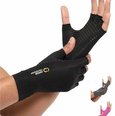 Copper Compression Arthritis Gloves | Fingerless Arthritis Carpal Tunnel Pain Relief Gloves For Men & Women | Hand Support Wrist Brace For Rheumatoid, Tendonitis, Swelling, Crocheting, Typing (L)