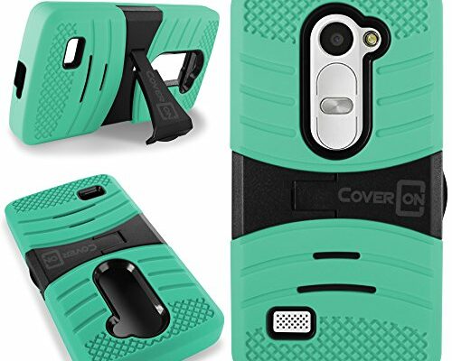 CoverON® for LG Leon Case/LG Tribute 2 LS665 Case - [Titan Armor Series] Hybrid Hard and Soft Shockproof Dual Layer Protective Phone Cover with Kickstand - (Teal & Black)