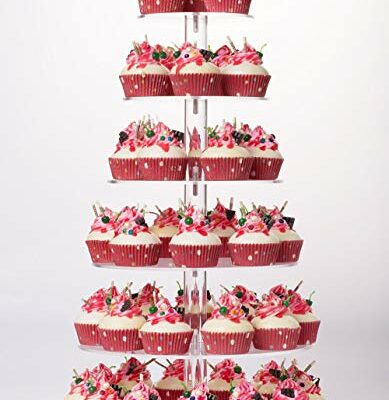 Cupcake Stand, 6 Tier Large Cupcake Tower Display, Round Cupcake Holder, Acrylic Dessert Stand, Pastry Display Tree for Party, Wedding, Baby Shower...