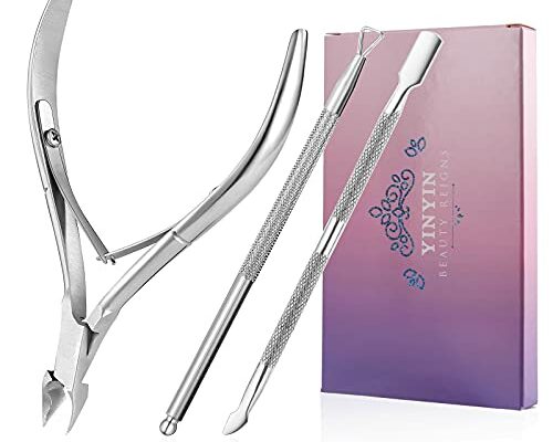 Cuticle Trimmer with Cuticle Pusher and Cutter-YINYIN Cuticle Remover Nippers Professional Stainless Steel Cutter Clippers,Pedicure Manicure Tools for Fingernails Toenails(Silver)