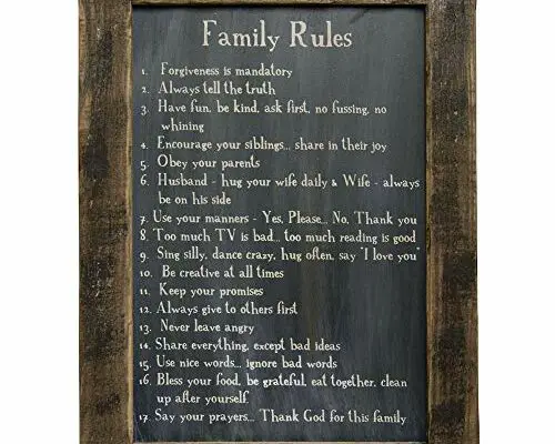 CWI Gifts 8.5"x12.5" Family Rules Blackboard on Distressed Slate with Stained Wooden Frame, 8.5" x 12.5"