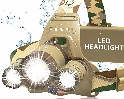 DanForce Camouflaged Headlamp Ultra Bright USB Rechargeable Head lamp. Tactical Head Flashlight Designed Especially for Hunting & Fishing. LED Headlamps CREE 1080 Lumens Headlight with Red Light