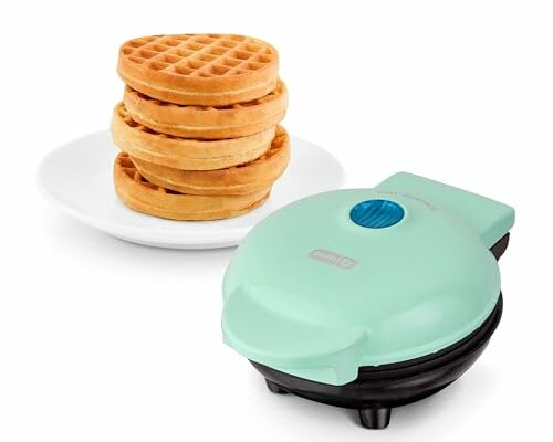 DASH Mini Waffle Maker - 4” Waffle Mold, Nonstick Waffle Iron with Quick Heat-Up, PTFE Nonstick Surface - Perfect Mini Waffle Maker for Kids and Families, Just Add Batter (Aqua)