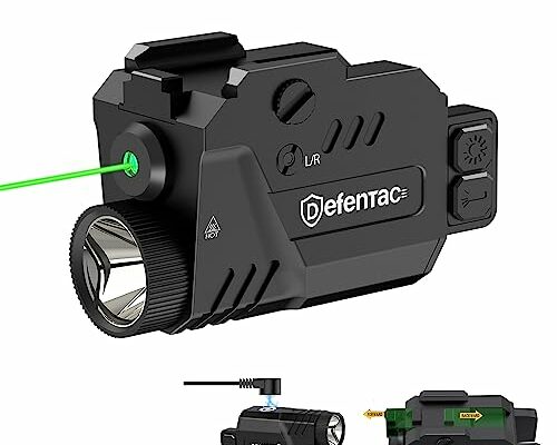 Defentac Pistol Laser Light Combo 680 Lumens, Strobe Tactical Flashlight with Green Beams for Compact Guns W/a Rail, Magnetic Rechargeable