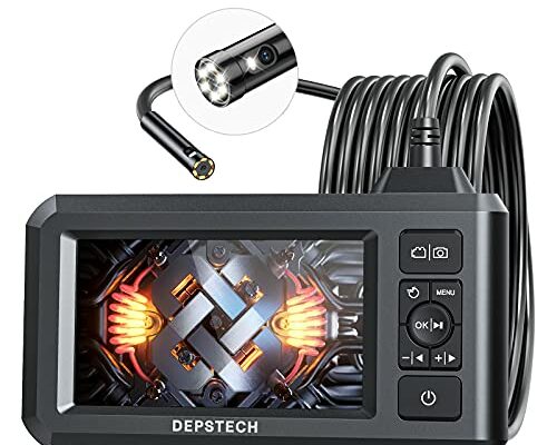 DEPSTECH Dual Lens Industrial Endoscope, 1080P Digital Borescope Inspection Camera, 7.9mm IP67 Waterproof Camera, Sewer Camera with 4.3" LCD Screen,7 LED Lights,16.5FT Semi-Rigid Cable,32GB Card-Black