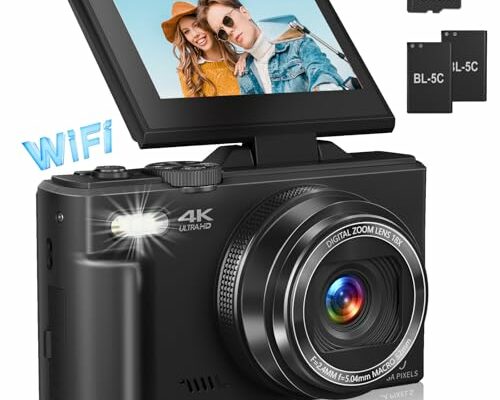 Digital Camera for Photography, 4K Vlogging Camera for YouTube 3" 180° Flip Screen 18X Digital Zoom Compact Retro Camera with 32GB TF Card & 2 Batteries, Black