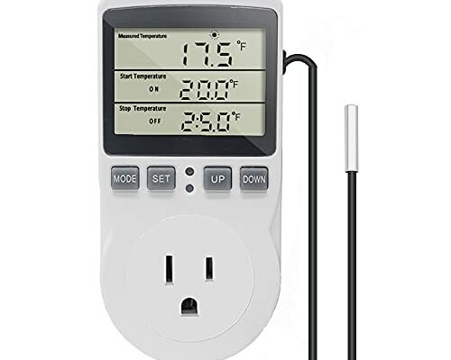 Digital Thermostat Plug Socket Temperature Controller Outlet 3m Probe 120V 15A 1800W C F Heating Cooling Control for Incubator Brewing Incubator Greenhouse Terrarium Heat Mat