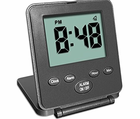 Digital Travel Alarm Clock - No Bells, No Whistles, Simple Basic Operation, Loud Alarm, Snooze, Small and Light, ON/OFF Switch, 2 AAA Battery Powered, Black