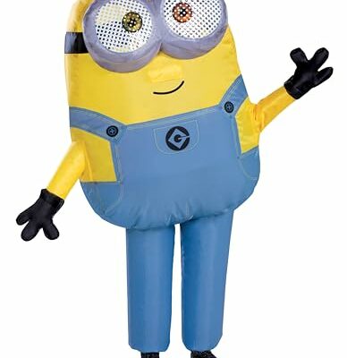 Disguise Bob Inflatable Minion Costume for Kids, Official Minions Halloween Costume, Blow Up Jumpsuit with Fan, Child Size (up to 7-8)