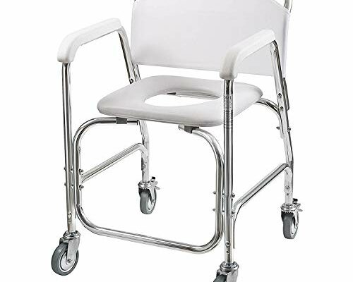 DMI 3-1 Rolling Shower Chair, Rolling Bathroom Wheelchair for Handicapped, Elderly, Injured or Disabled, & Commode, Rolling Shower Chair, 24" x 22" x 34", 250 lb Weight Capacity, White