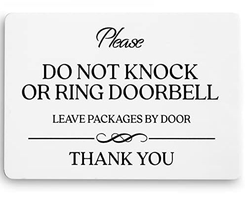 Do Not Knock or Ring Doorbell Sign (White Acrylic 5 x 3.5 in) - Please Do Not Ring Doorbell Sign - Dont Ring Doorbell Sign - Do Not Knock Sign - No Soliciting Sign for House Door - No Solicitors Sign