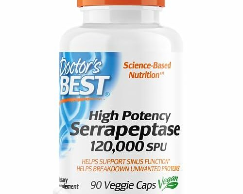 Doctor's Best High Potency Serrapeptase, Non-GMO, Gluten Free, Vegan, Supports Healthy Sinuses, 120,000 SPU, 90 Count