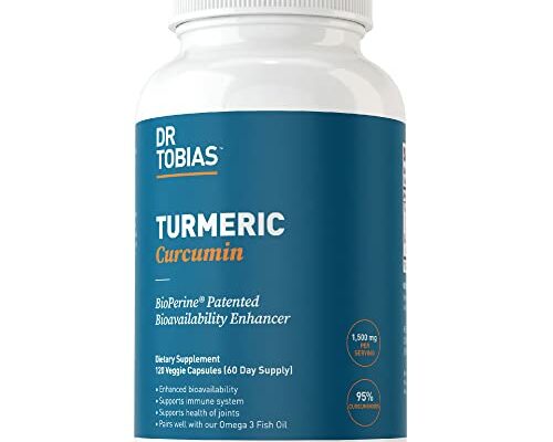 Dr. Tobias Turmeric Curcumin Supplement with BioPerine & Black Pepper, Extra Strength Curcumin Supplements for Joint Support,1500 mg per dose with 95% Curcuminoids, 120 Capsules