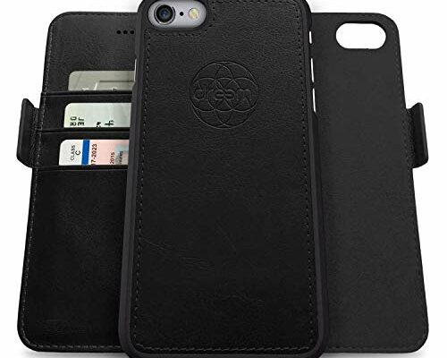 Dreem Fibonacci 2-in-1 Wallet Case for Apple iPhone 6 Plus & 6s Plus - Luxury Vegan Leather, Magnetic Detachable Shockproof Phone Case, RFID Card Protection, 2-Way Flip Stand - Black