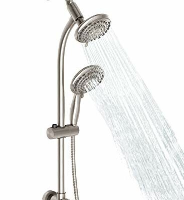 Egretshower Handheld Showerhead & Rain Shower Combo for Easy Reach, 27.5" Drill-free Stainless Steel Slide Bar, 5”of 5-setting Handheld Shower and Showerhead, with 5ft Hose -Brush Nickel