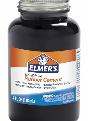 Elmer's No-Wrinkle Rubber Cement, Clear, Brush Applicator, 4 Ounce