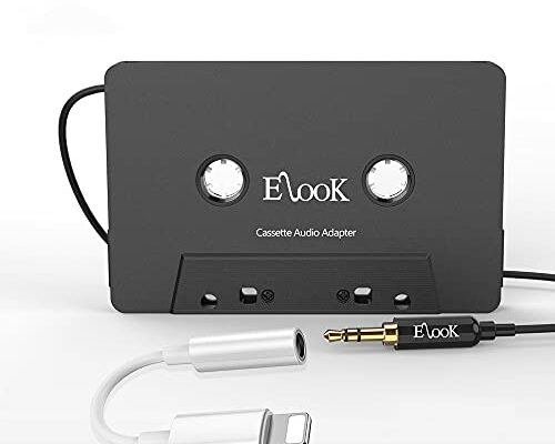 Elook Car Cassette Aux Adapter Kit, with A Smartphone to 3.5 mm Headphone Jack Adapter for Phone, MP3 ect. Black