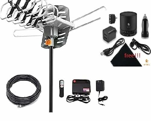 Ematic EDT312ANT HD 1080p Motorized Rotating Outdoor Amplified TV Antenna UHF/VHF/FM/720P/1080P/4k with 150 Mile Range