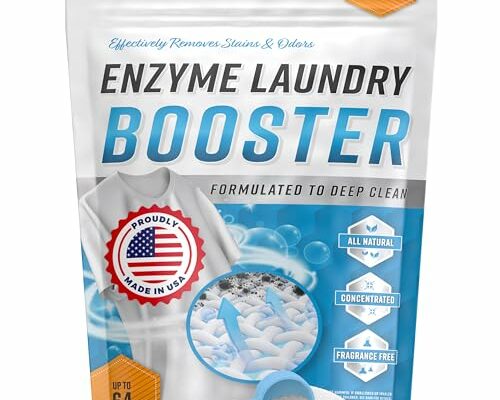 Enzyme Laundry Booster Odor Remover - 2 lbs Unscented Enzymatic Clothes Stain Cleaner Powder, Natural Deodorizer with Bio Active Enzymes, Detergent Additive Eliminator for Sweat, Oil, Blood - 64 Loads